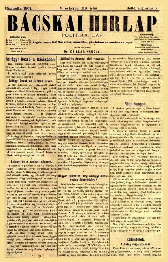 Bácskai Hirlap, 5. évf. 1901. augusztus 5. 119. sz.