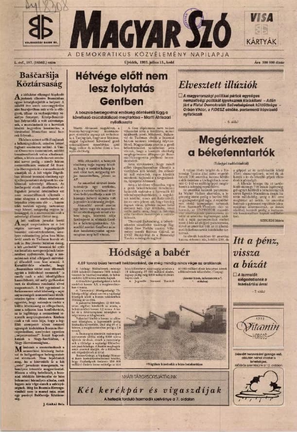 Magyar Szó, 50. évf. 1993. július 13. 187. sz. 1–16. oldal