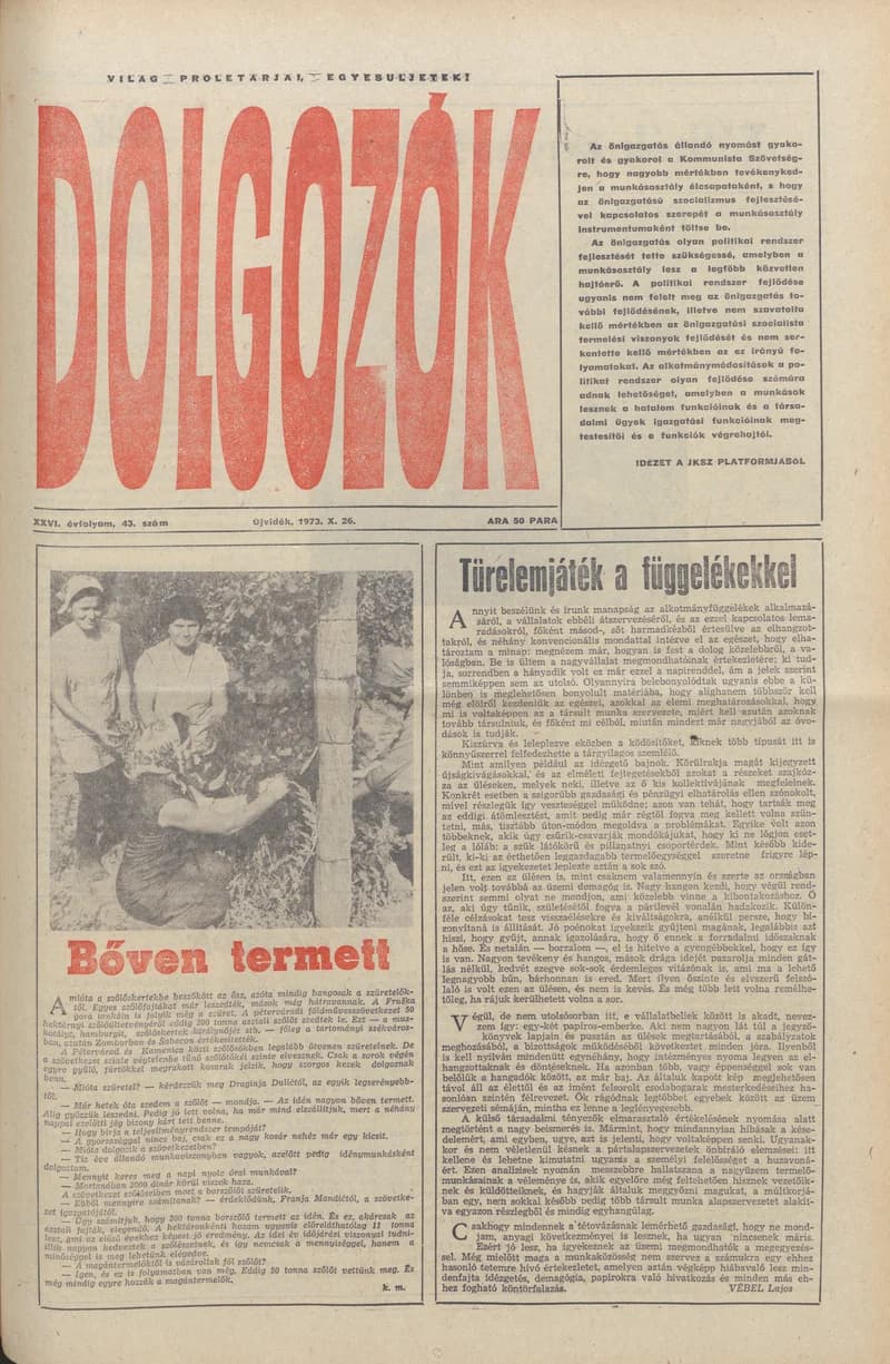 Dolgozók, 27. évf. 1973. október 26. 43. sz.