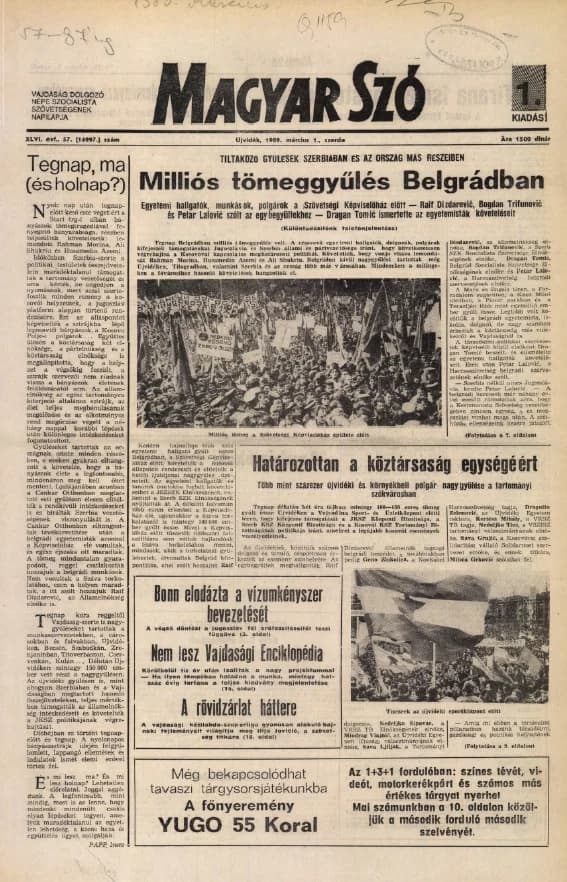 Magyar Szó, 46. évf. 1989. március 1. 57. sz. 1–20. oldal