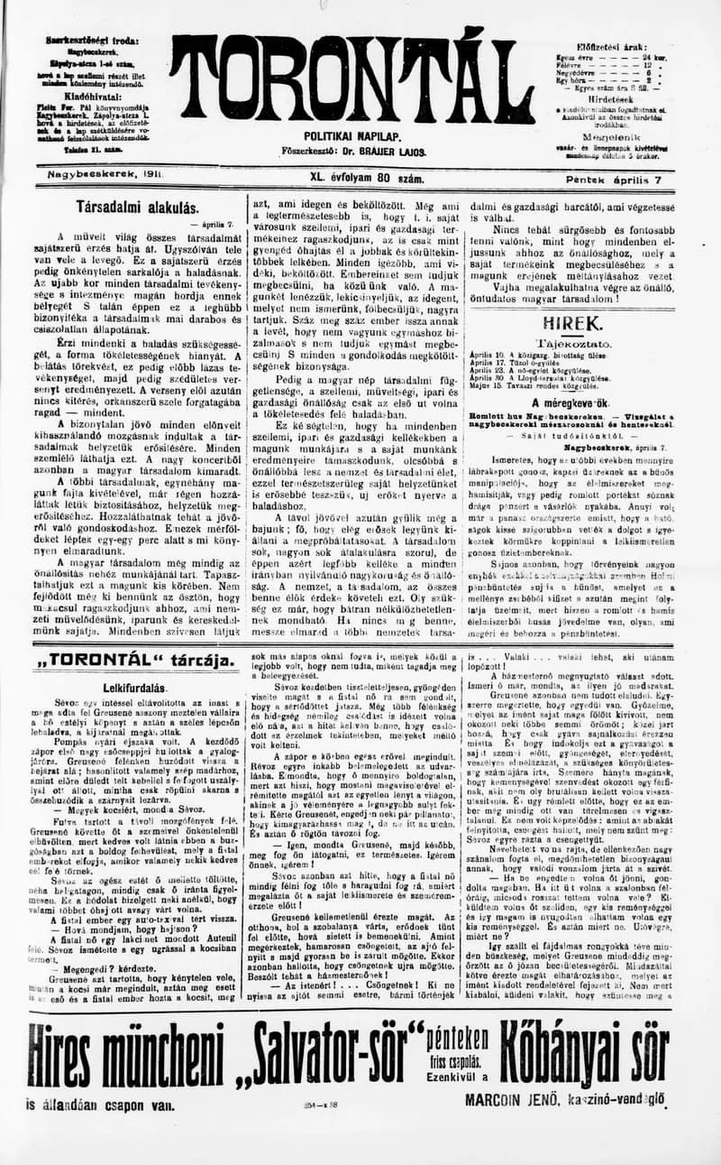 Torontál, 40. évf. 1911. április 7. 80. sz.