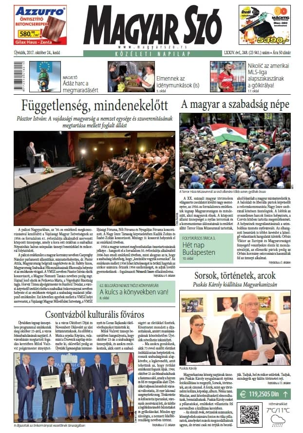 Magyar Szó, 74. évf. 2017. október 24. 248. sz. 1–20. oldal