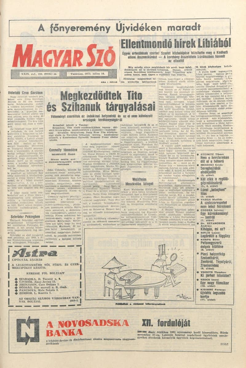 Magyar Szó, 29. évf. 1972. július 16. 194. sz. 1–28. oldal