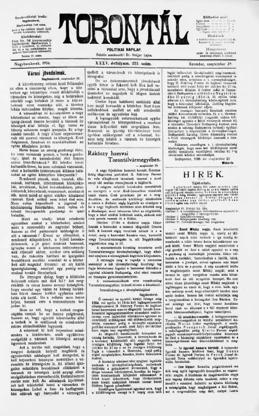 Torontál, 35. évf. 1906. szeptember 29. 222. sz.