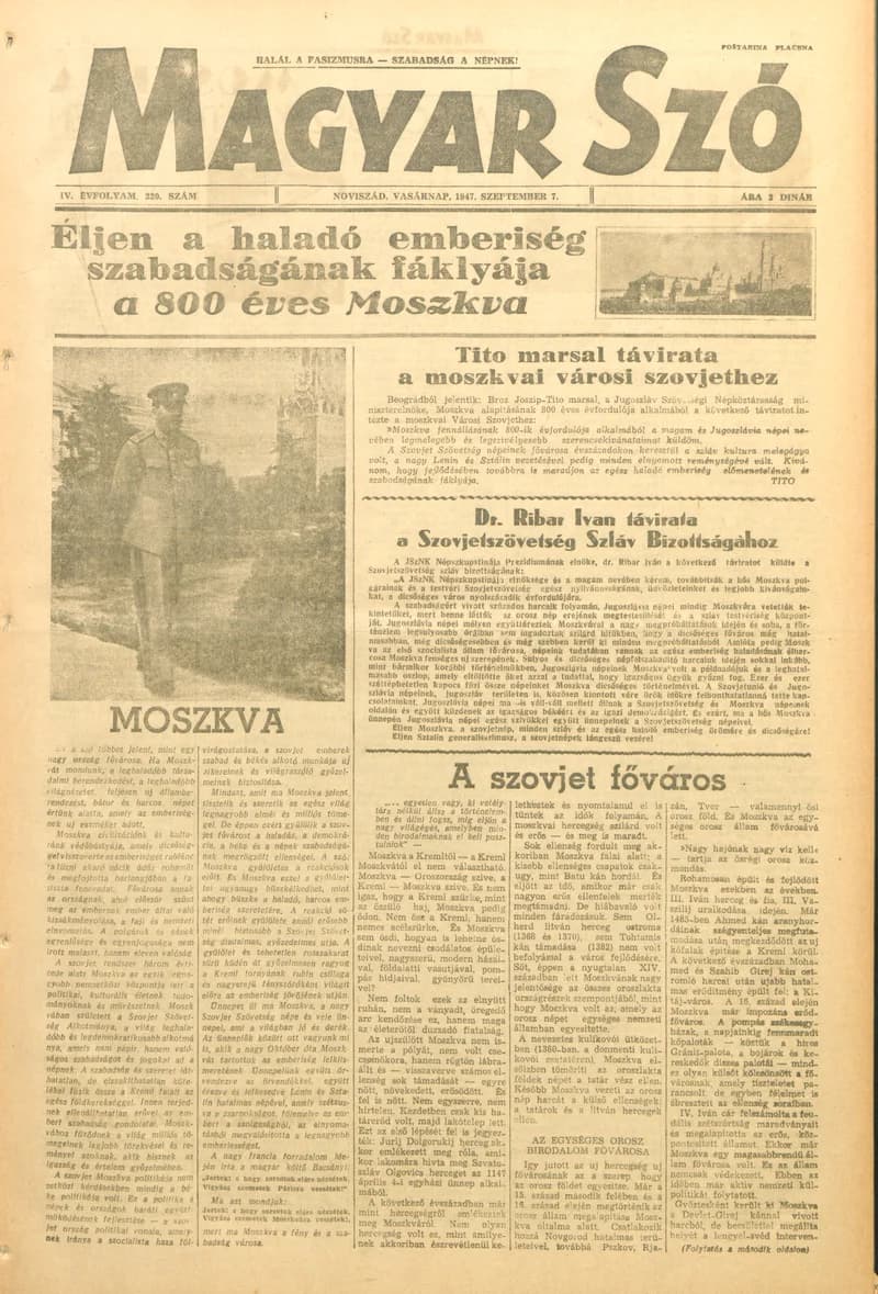 Magyar Szó, 4. évf. 1947. szeptember 7. 220. sz. 1–8. oldal