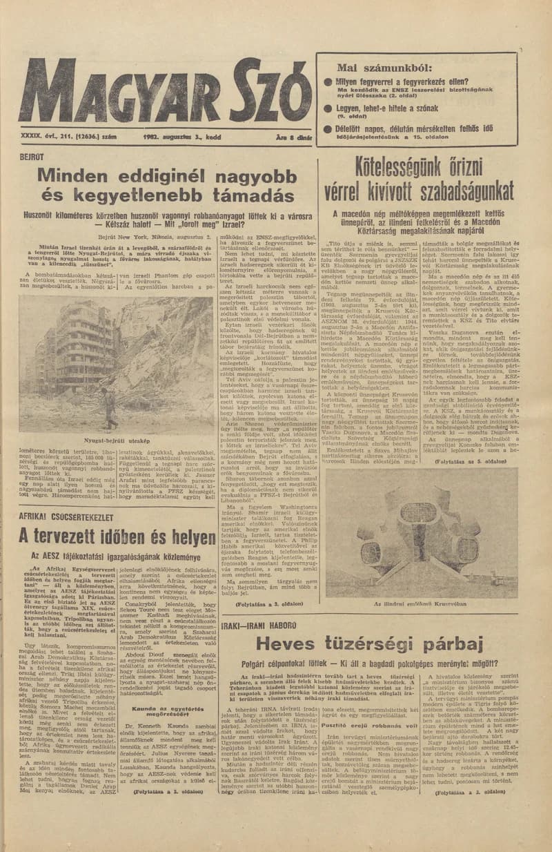 Magyar Szó, 39. évf. 1982. augusztus 3. 211. sz. 1–20. oldal
