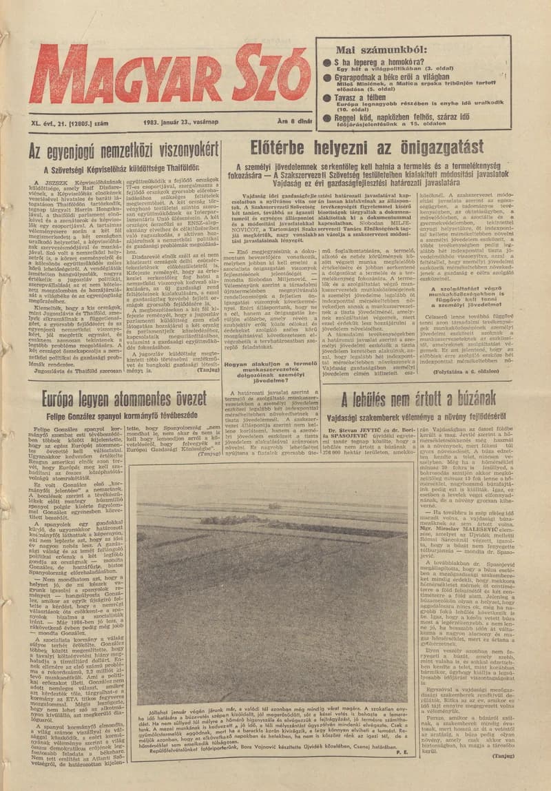 Magyar Szó, 40. évf. 1983. január 23. 21. sz. 1–28. oldal