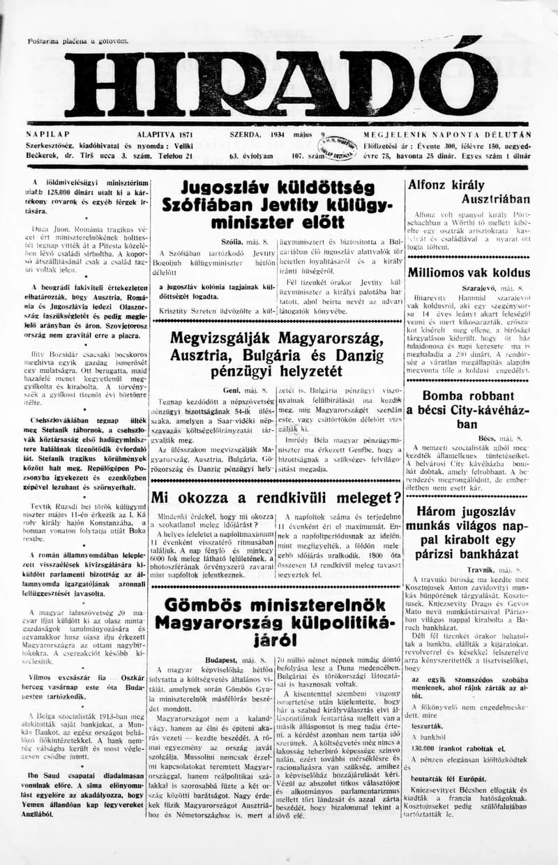 Híradó, 63. évf. 1934. május 9. 107. sz.