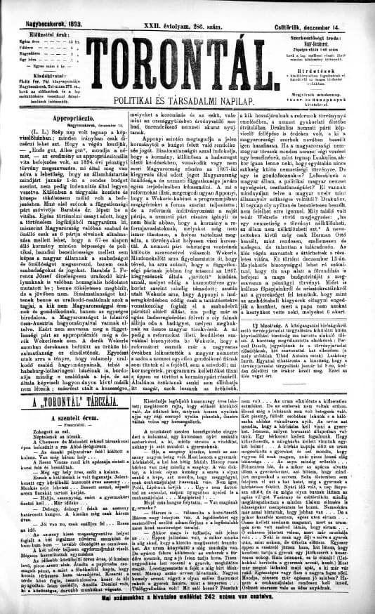 Torontál, 22. évf. 1893. december 14. 286. sz.