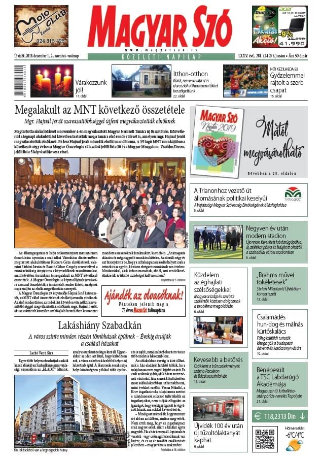 Magyar Szó, 75. évf. 2018. december 1. – . 281. sz. 1–44. oldal
