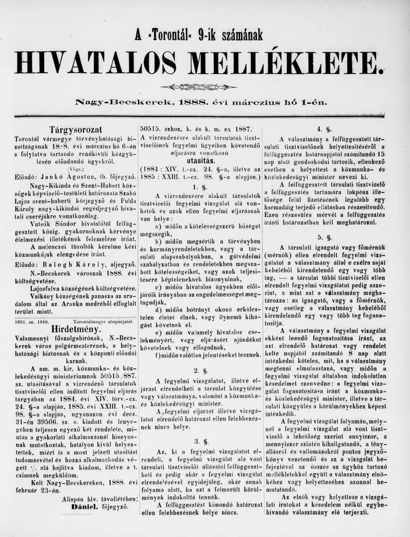A Totontál  hivatalos melléklete, 1. évf. 1888. március 1. 9. sz.