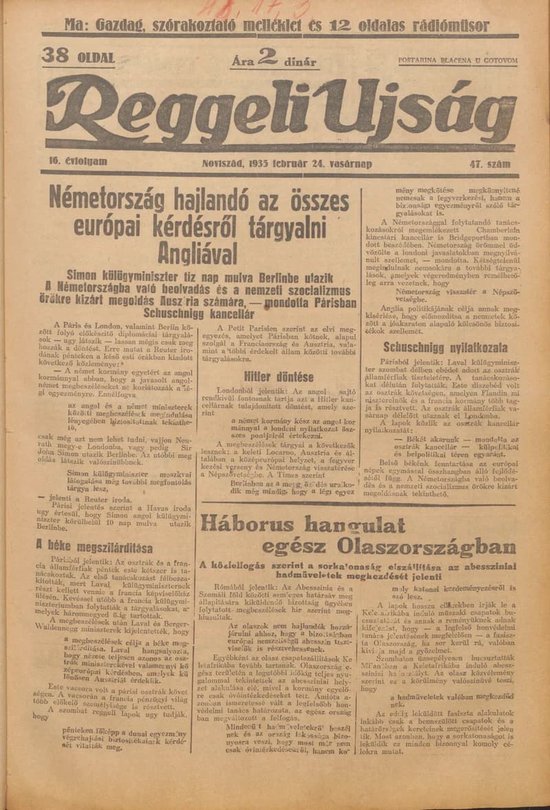 Reggeli Újság, 16. évf. 1935. február 24. 47. sz.