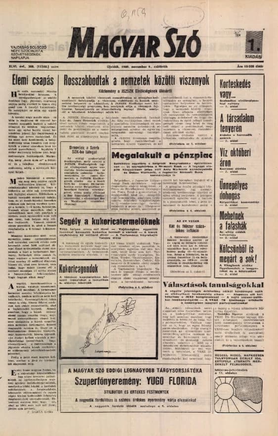 Magyar Szó, 46. évf. 1989. november 9. 308. sz. 1–16. oldal
