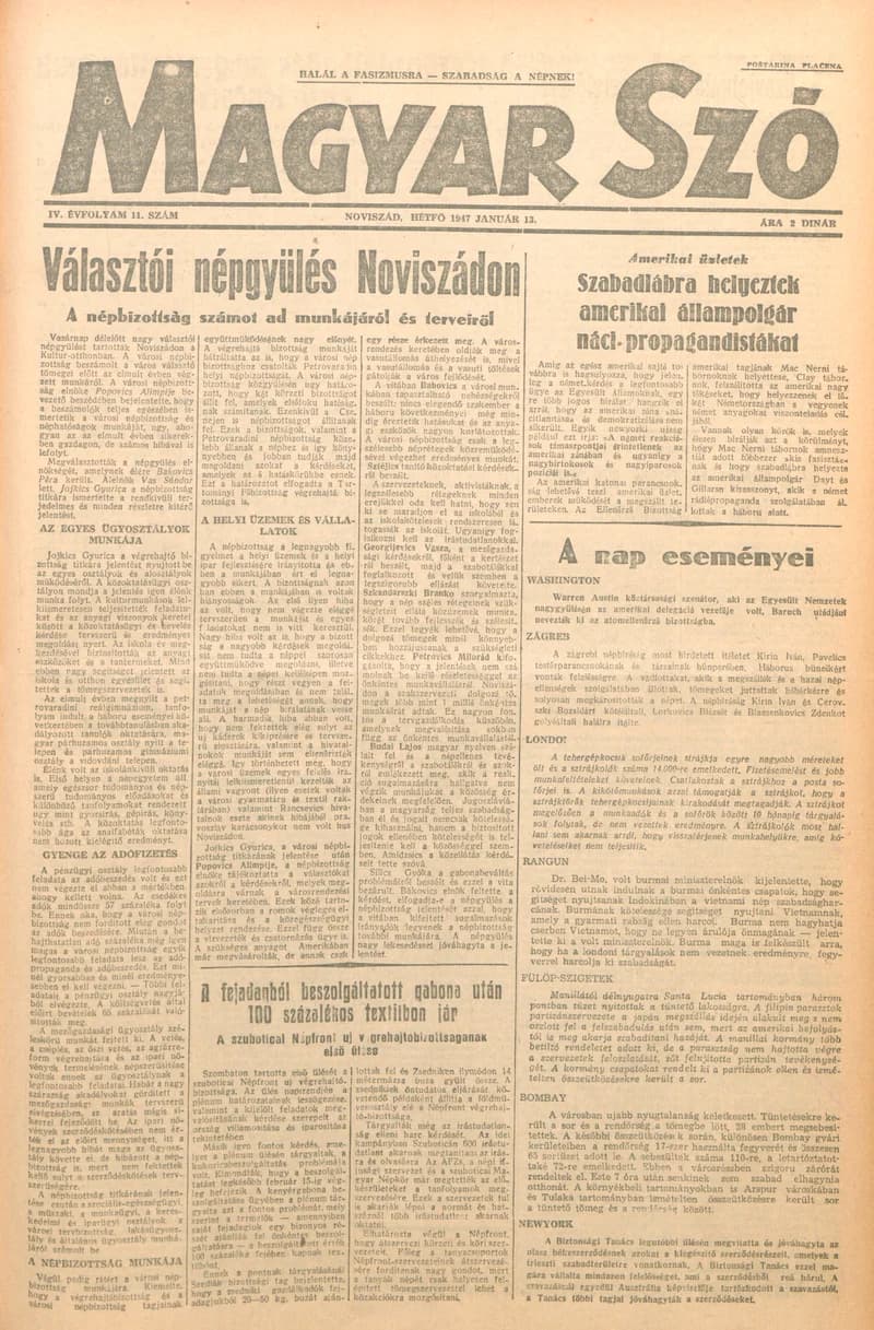 Magyar Szó, 4. évf. 1947. január 13. 11. sz. 1–4. oldal