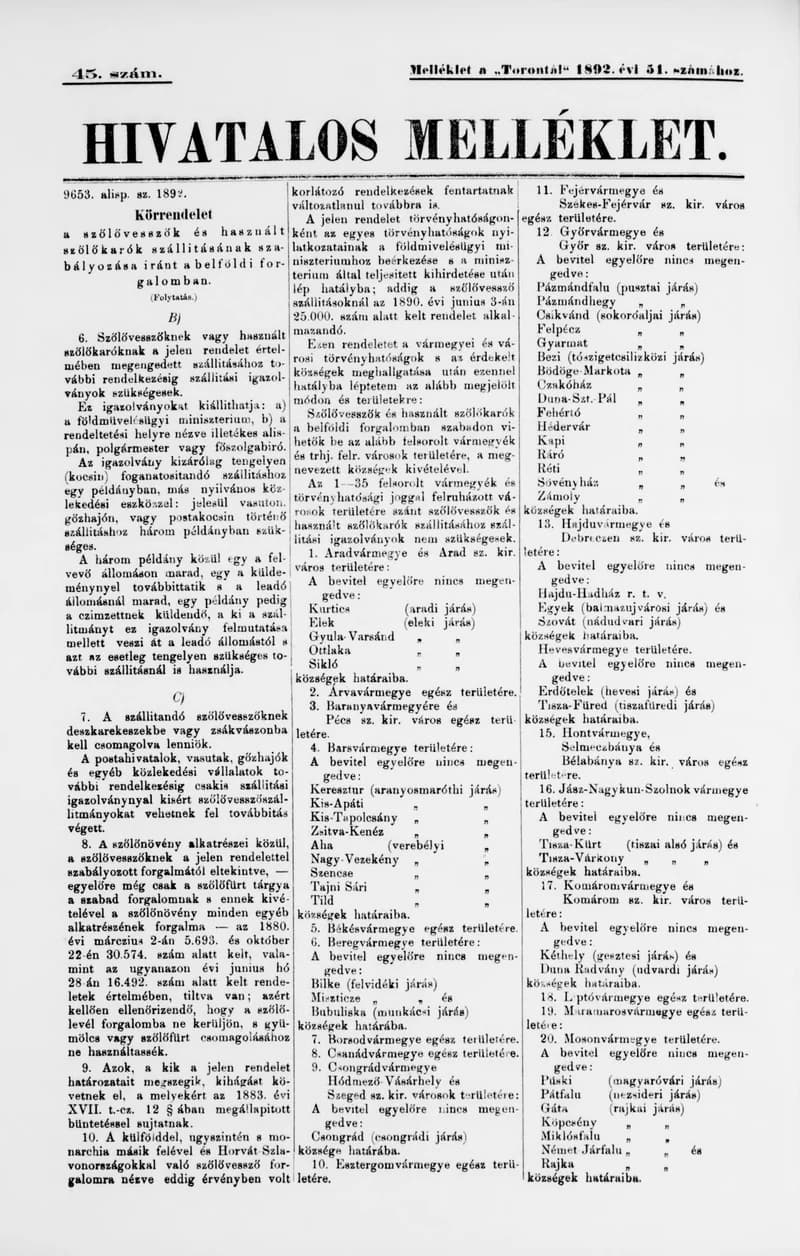 A Totontál  hivatalos melléklete, 5. évf. 1892. március 26. 45. sz.