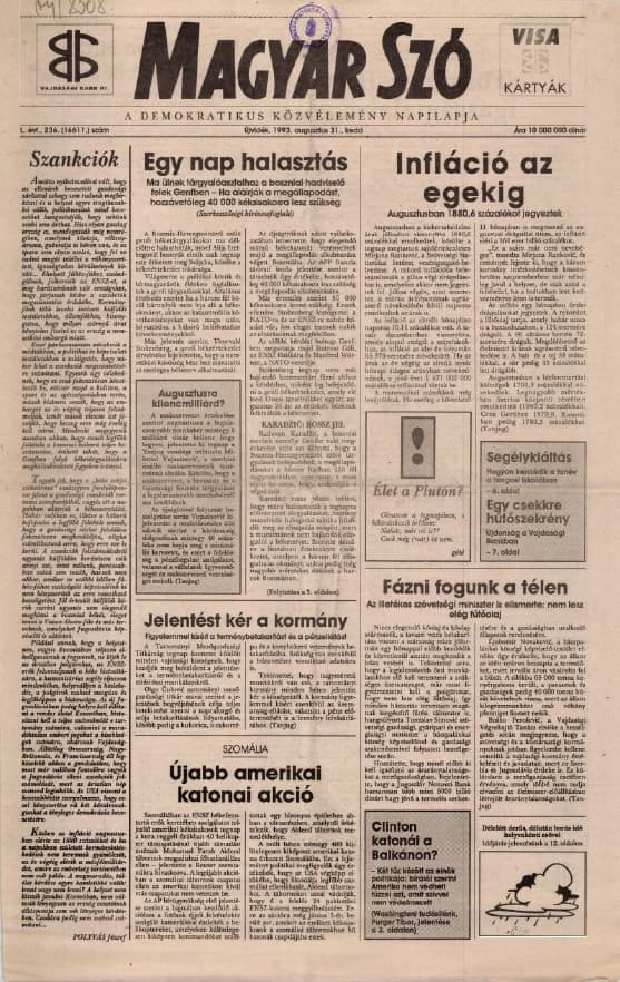 Magyar Szó, 50. évf. 1993. augusztus 31. 236. sz. 1–16. oldal