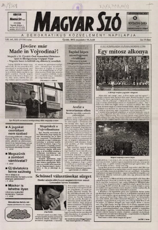 Magyar Szó, 59. évf. 2002. szeptember 10. 212. sz. 1–16. oldal