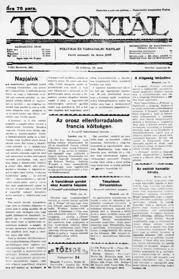 Torontál, 51. évf. 1922. augusztus 26. 188. sz.