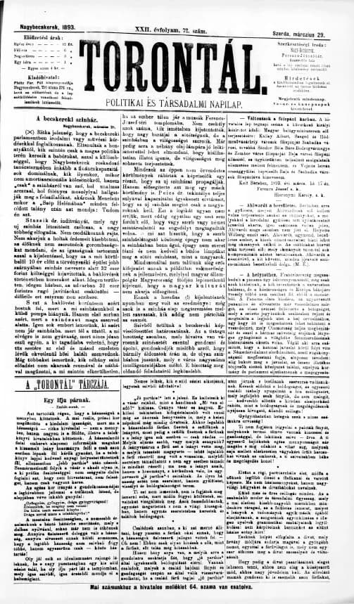 Torontál, 22. évf. 1893. március 29. 72. sz.