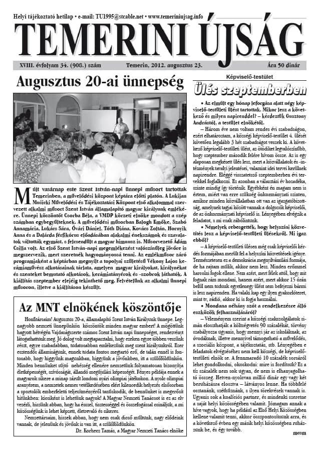 Temerini Újság, 18. évf. 2012. augusztus 23. 34. sz.