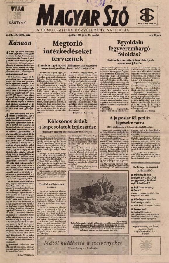 Magyar Szó, 51. évf. 1994. július 30. 157. sz. 1–16. oldal