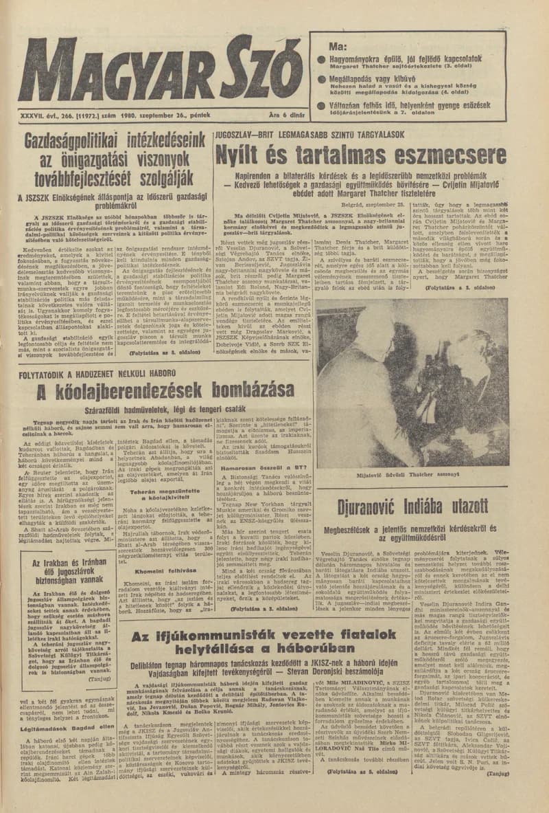Magyar Szó, 37. évf. 1980. szeptember 26. 266. sz. 1–20. oldal