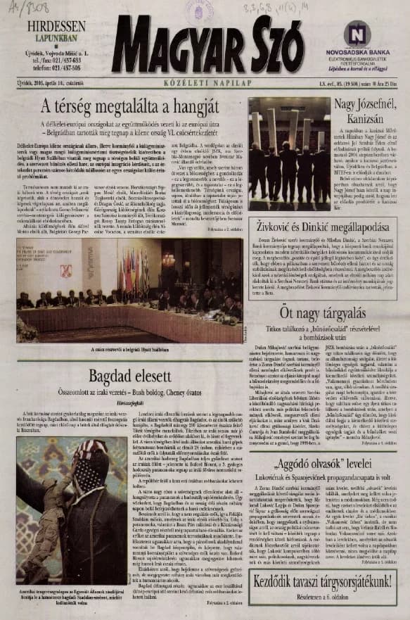 Magyar Szó, 60. évf. 2003. április 10. 85. sz. 1–16. oldal