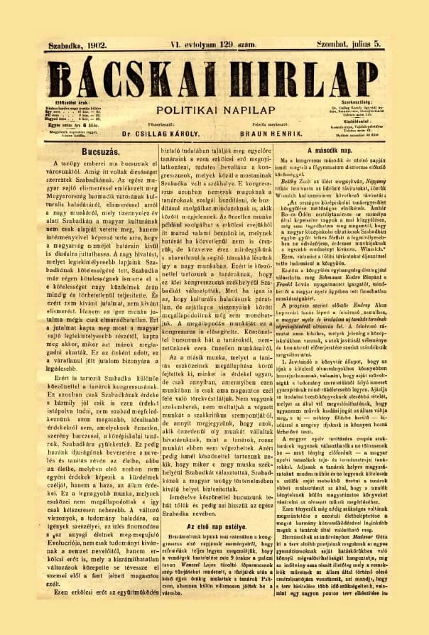 Bácskai Hirlap, 6. évf. 1902. július 5. 129. sz.