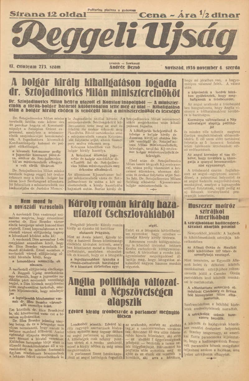 Reggeli Újság, 17. évf. 1936. november 4. 273. sz.