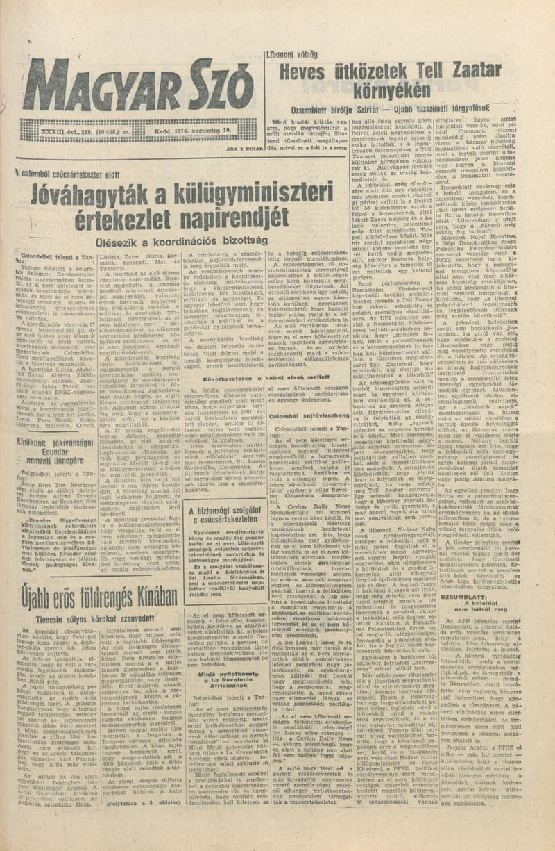 Magyar Szó, 33. évf. 1976. augusztus 10. 219. sz. 1–14. oldal
