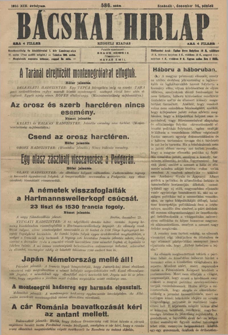 Bácskai Hirlap, 19. évf. 1915. december 24. 286. sz.