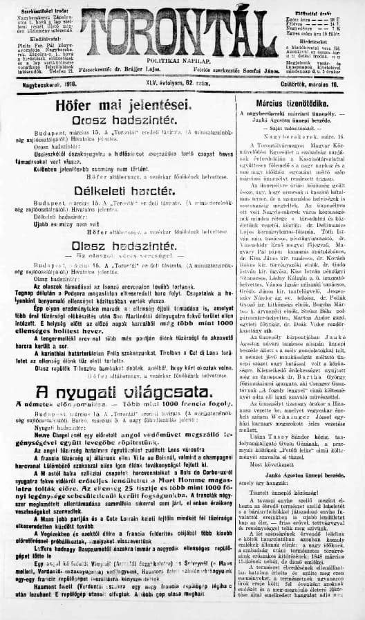 Torontál, 45. évf. 1916. március 16. 62. sz.
