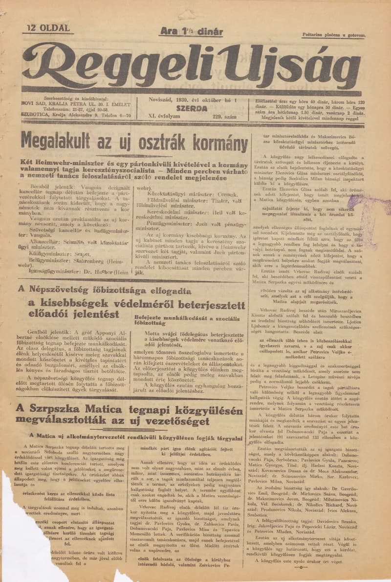 Reggeli Újság, 11. évf. 1930. október 1. 229. sz.