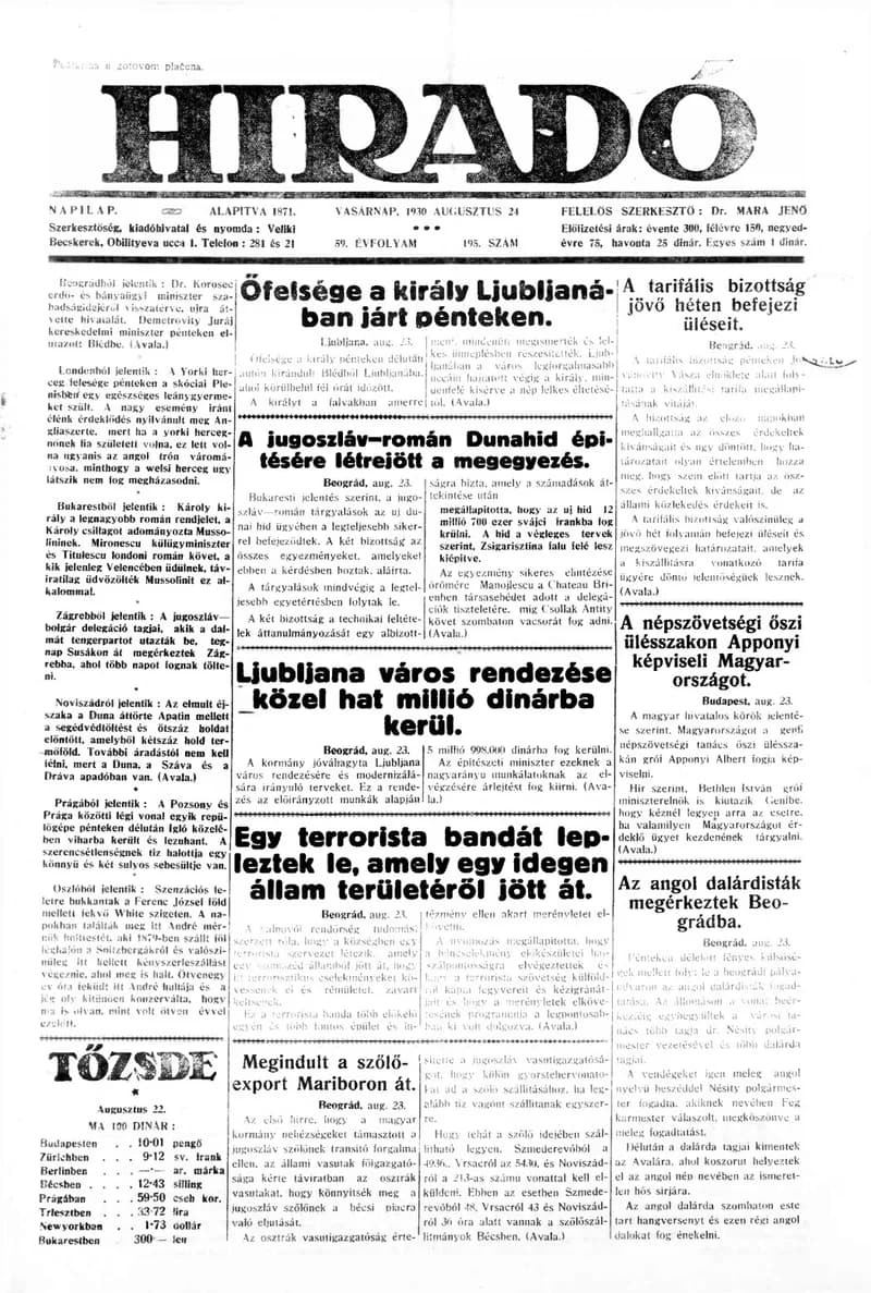 Híradó, 59. évf. 1930. augusztus 24. 195. sz.