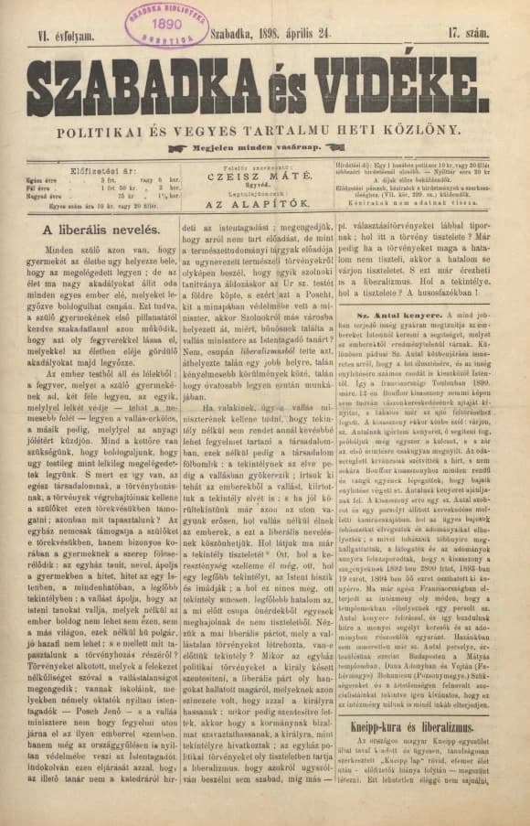 Szabadka és vidéke II, 6. évf. 1898. április 24. 17. sz.