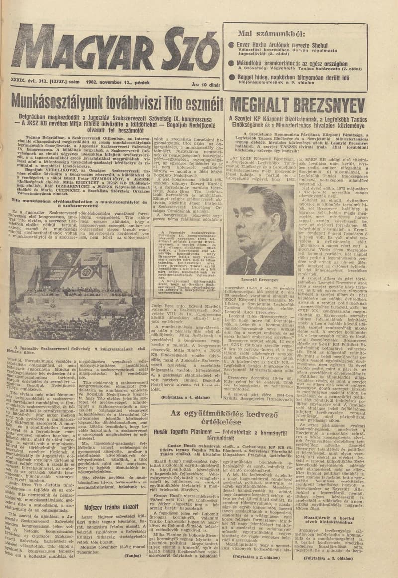 Magyar Szó, 39. évf. 1982. november 12. 312. sz. 1–20. oldal