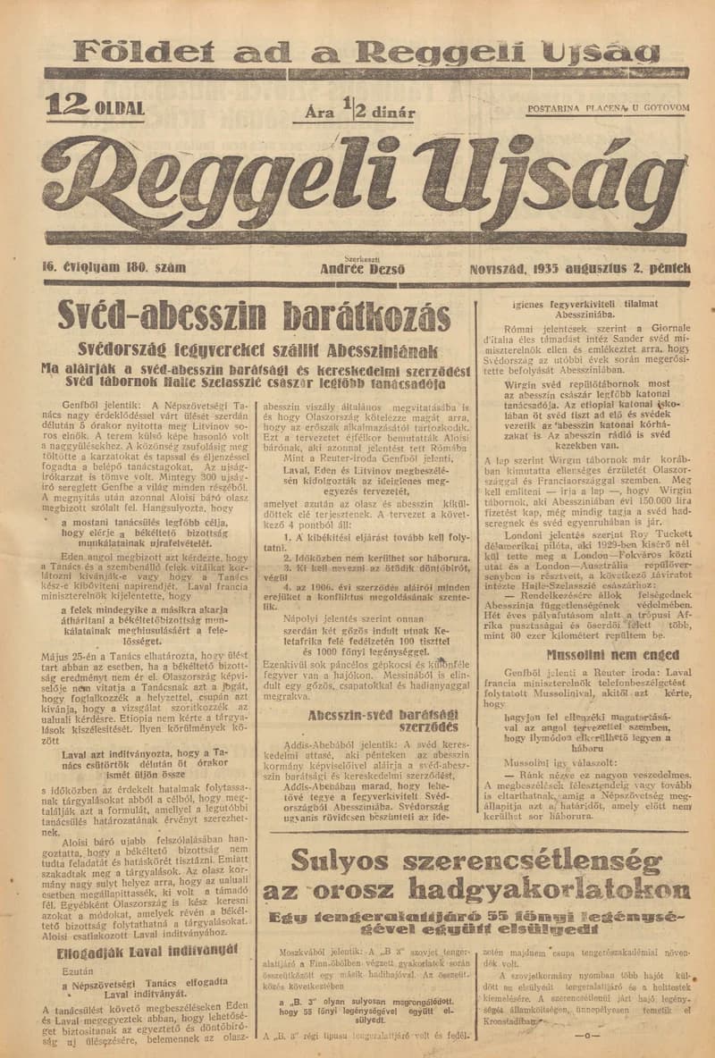 Reggeli Újság, 16. évf. 1935. augusztus 2. 180. sz.