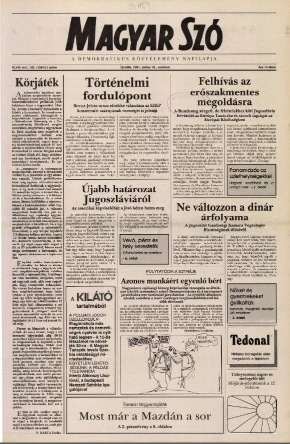 Magyar Szó, 48. évf. 1991. június 15. 162. sz. 1–24. oldal