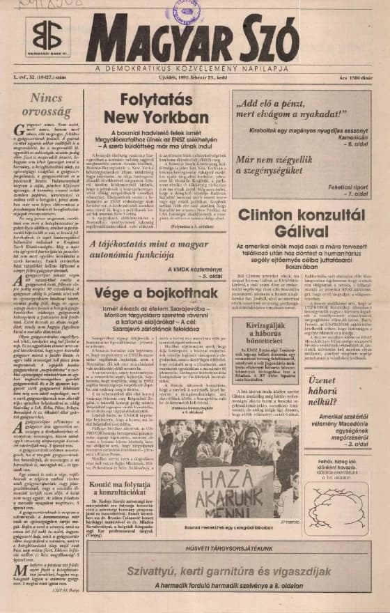 Magyar Szó, 50. évf. 1993. február 23. 52. sz. 1–16. oldal
