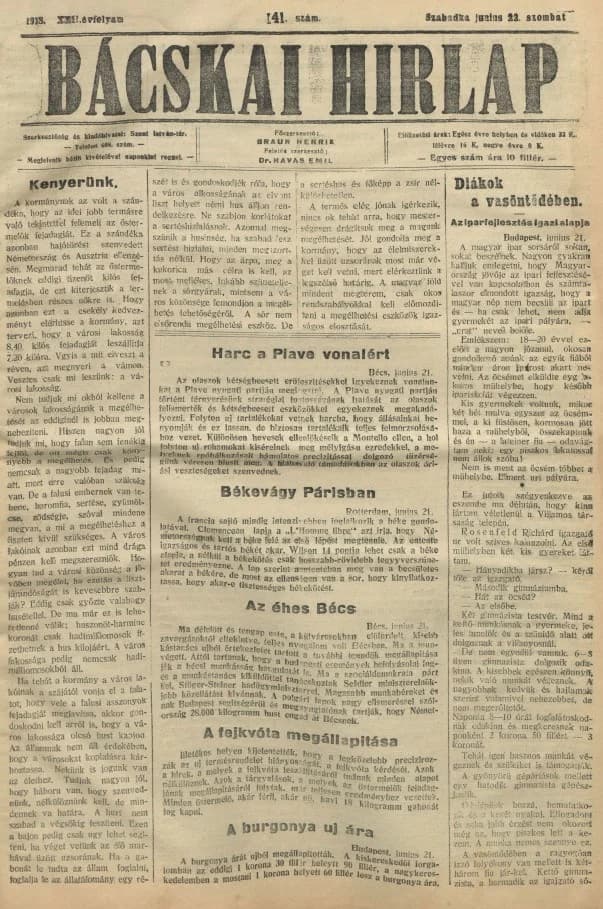 Bácskai Hirlap, 22. évf. 1918. június 22. 141. sz.