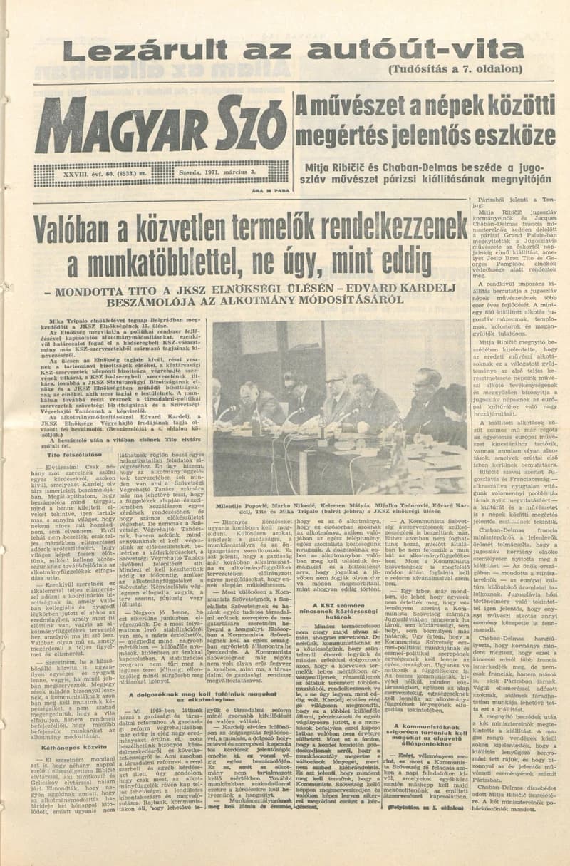Magyar Szó, 28. évf. 1971. március 3. 60. sz. 1–16. oldal