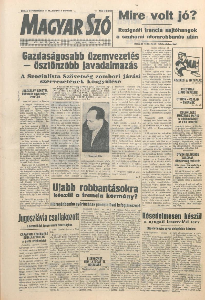 Magyar Szó, 17. évf. 1960. február 16. 38. sz. 1–22. oldal