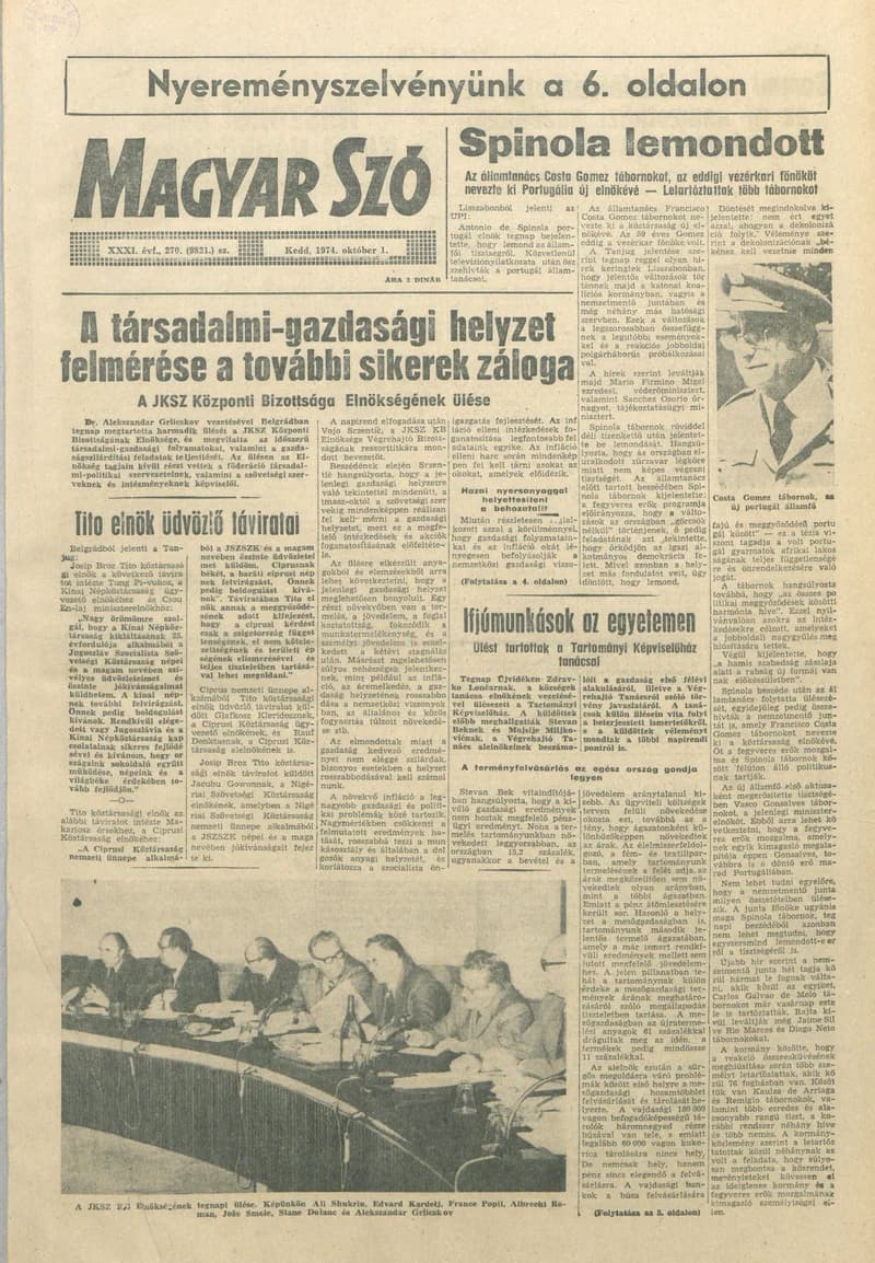 Magyar Szó, 31. évf. 1974. október 1. 270. sz. 1–20. oldal