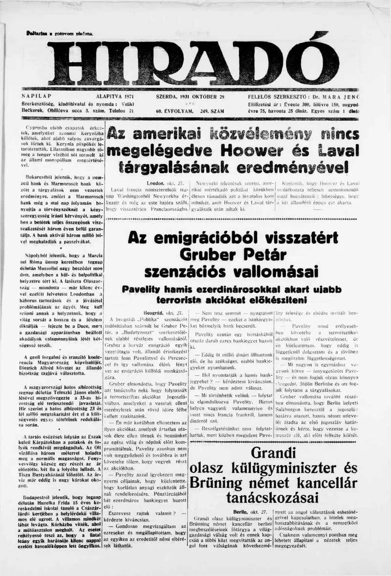 Híradó, 60. évf. 1931. október 28. 249. sz.