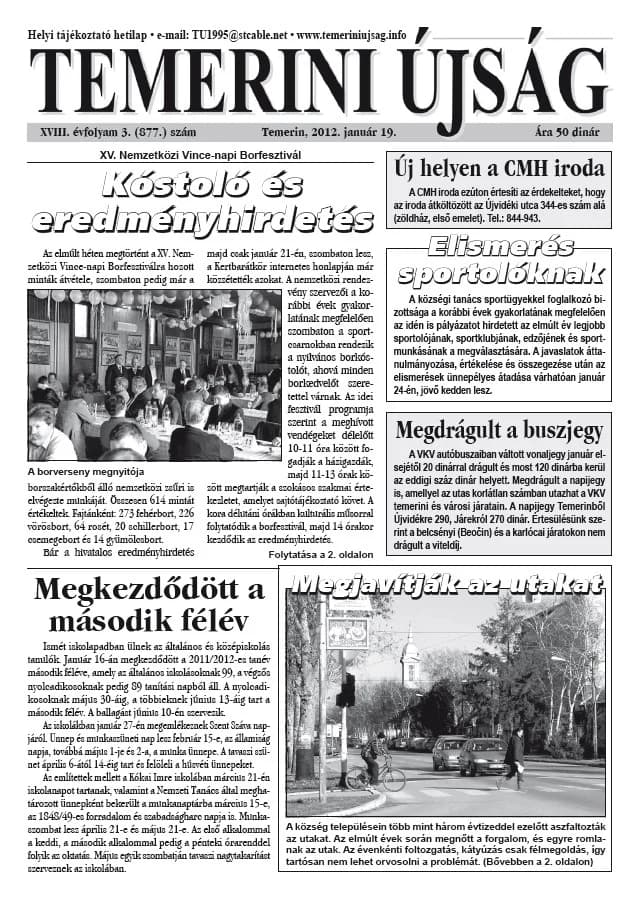 Temerini Újság, 18. évf. 2012. január 19. 3. sz.