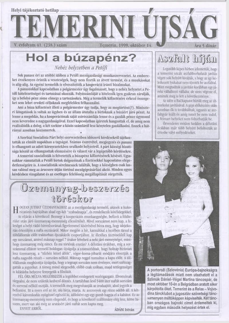 Temerini Újság, 5. évf. 1999. október 14. 41. sz.
