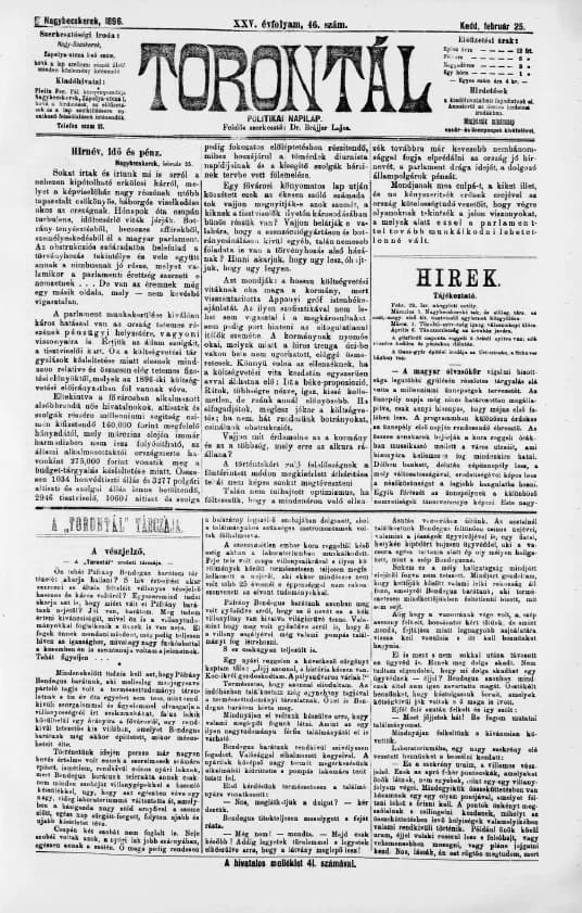 Torontál, 25. évf. 1896. február 25. 46. sz.