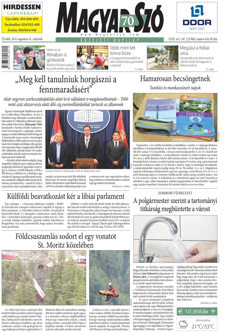 Magyar Szó, 71. évf. 2014. augusztus 14. 187. sz. 1–16. oldal
