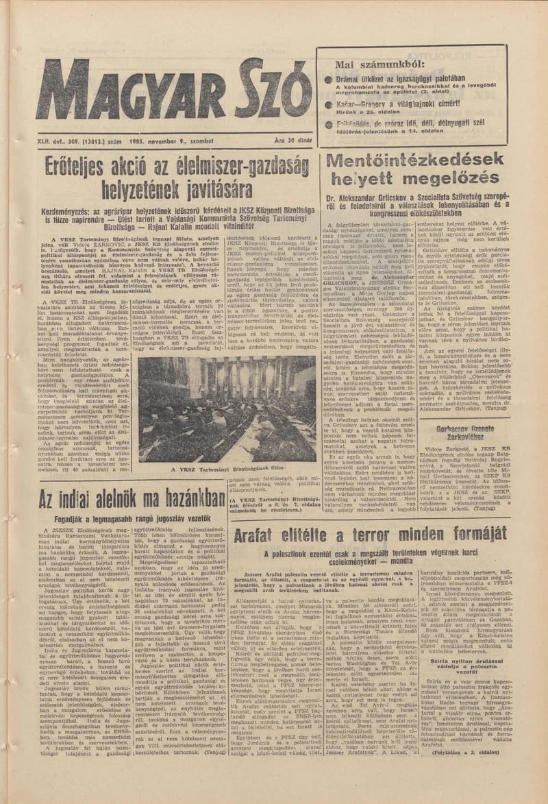 Magyar Szó, 42. évf. 1985. november 9. 309. sz. 1–28. oldal