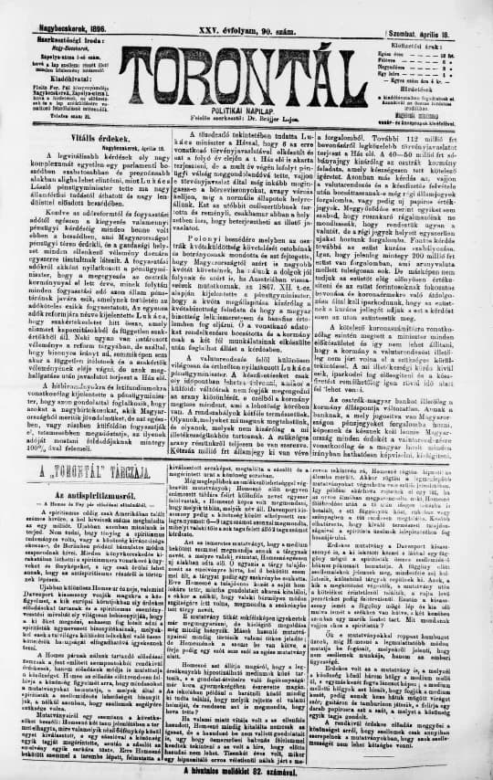 Torontál, 25. évf. 1896. április 18. 90. sz.